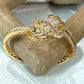 Floral Open Cuff Bracelet, Gold Tone Statement Bangle, Adjustable Bridal Bracelet, Elegant Wedding Jewelry