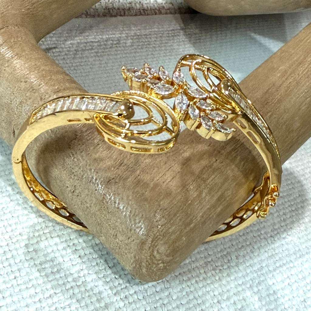 Floral Open Cuff Bracelet, Gold Tone Statement Bangle, Adjustable Bridal Bracelet, Elegant Wedding Jewelry