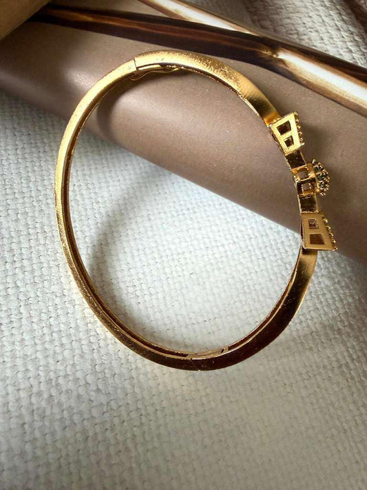Geometric Statement Cuff Bracelet, Emerald Green Gold Tone Bangle, Modern Bridal Bracelet