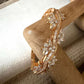 Floral Wave Cuff Bracelet, Gold Tone Crystal Bangle, Elegant Statement Bracelet, Bridal Wedding Jewelry
