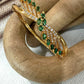 Emerald Leaf Cuff Bracelet, Green Crystal Gold Tone Bangle, Statement Bracelet, Bridal Wedding Jewelry