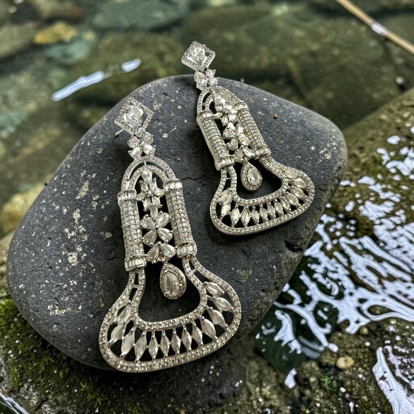 Luxury Floral Chandelier Earrings, Statement Wedding Earrings, CZ Pave Drop Earrings