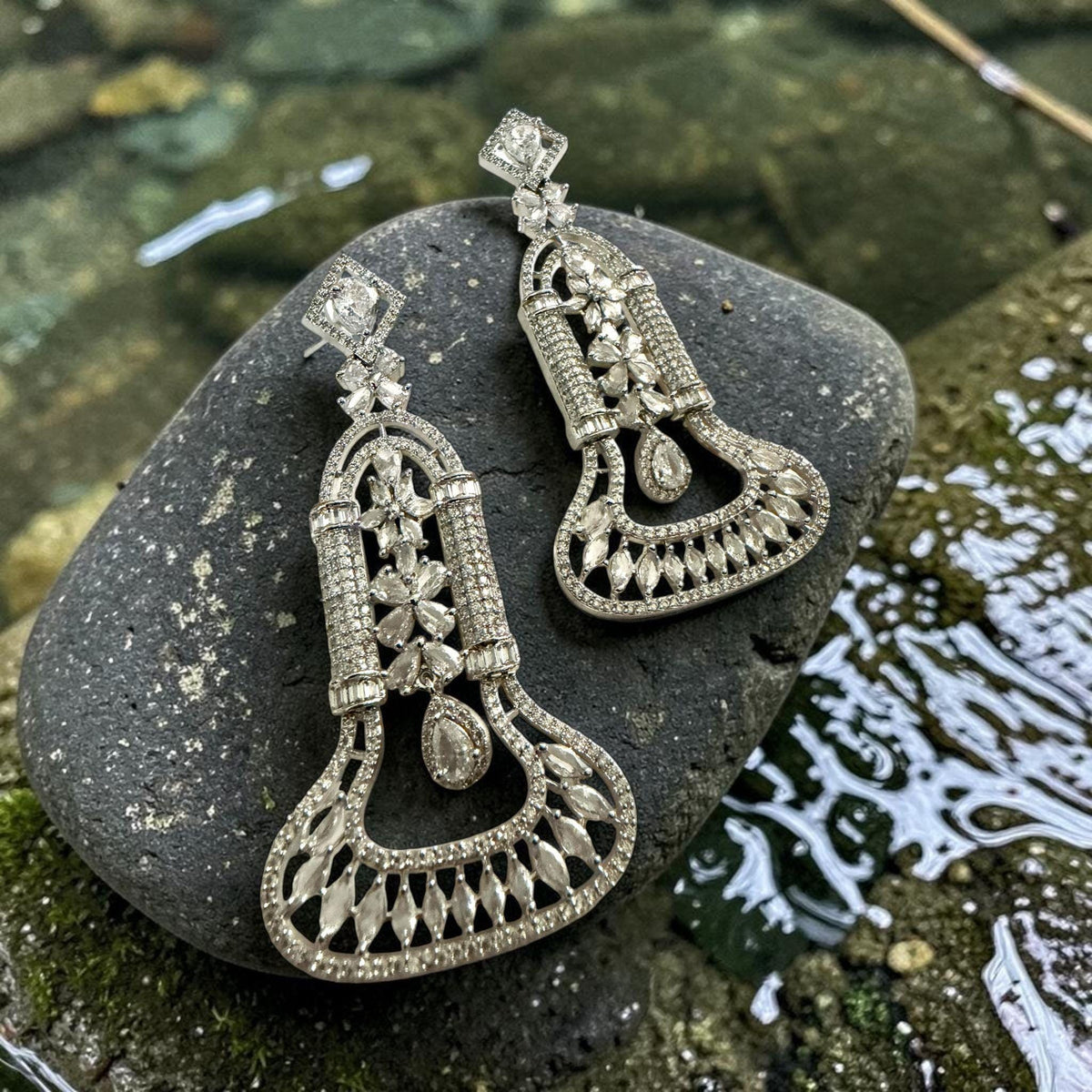 Luxury Floral Chandelier Earrings, Statement Wedding Earrings, CZ Pave Drop Earrings