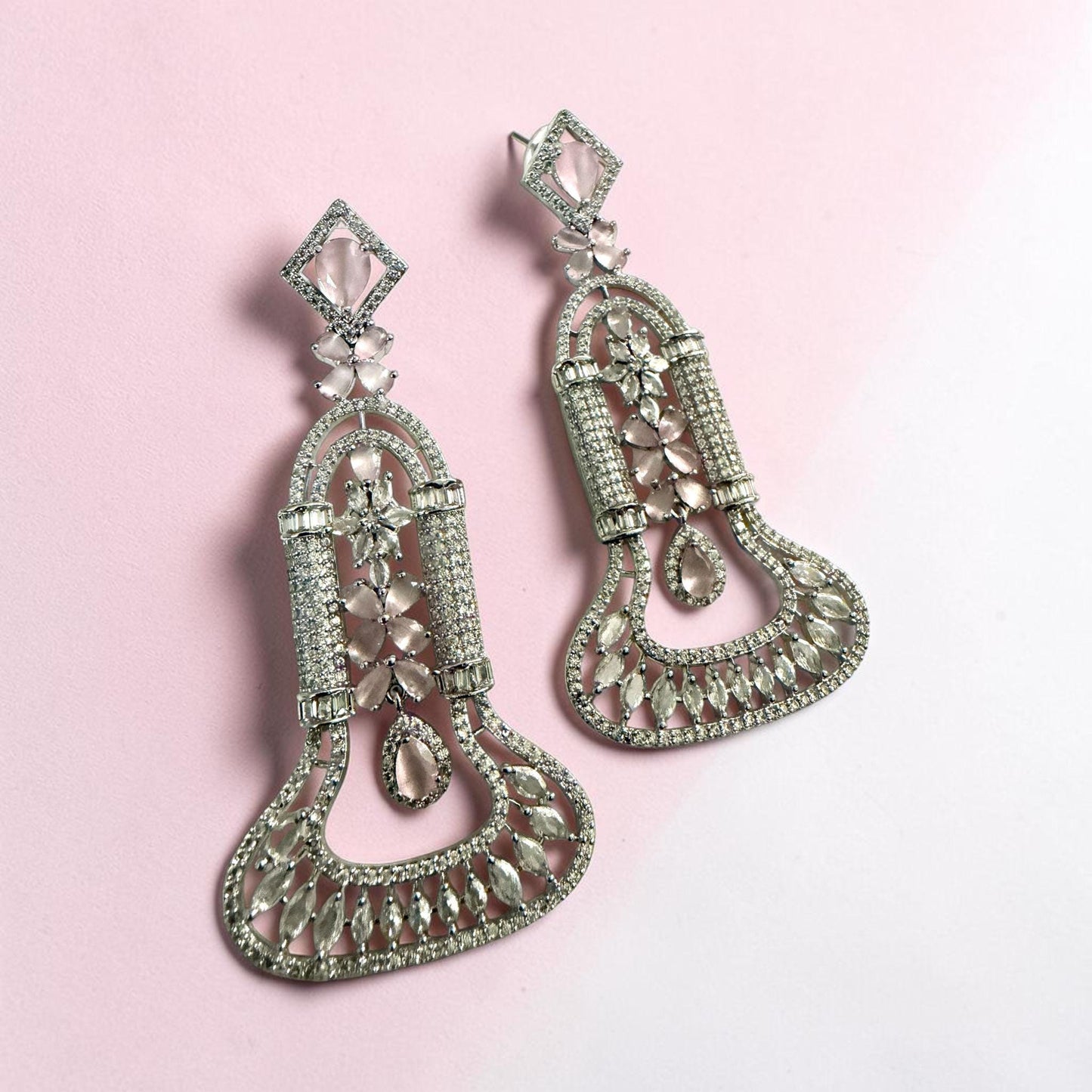 Luxury Floral Chandelier Earrings, Statement Wedding Earrings, CZ Pave Drop Earrings