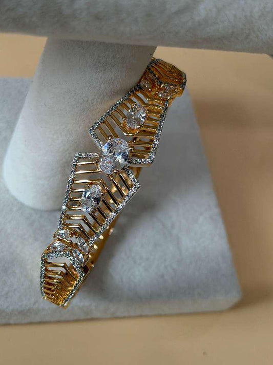 Geometric Crystal Cuff Bracelet for Women, Statement Open Bangle, Elegant Bridal Bracelet