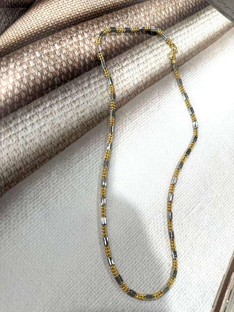 Minimalist Beaded Chain Necklace for Women, Two Tone Layering Necklace, Dainty Everyday