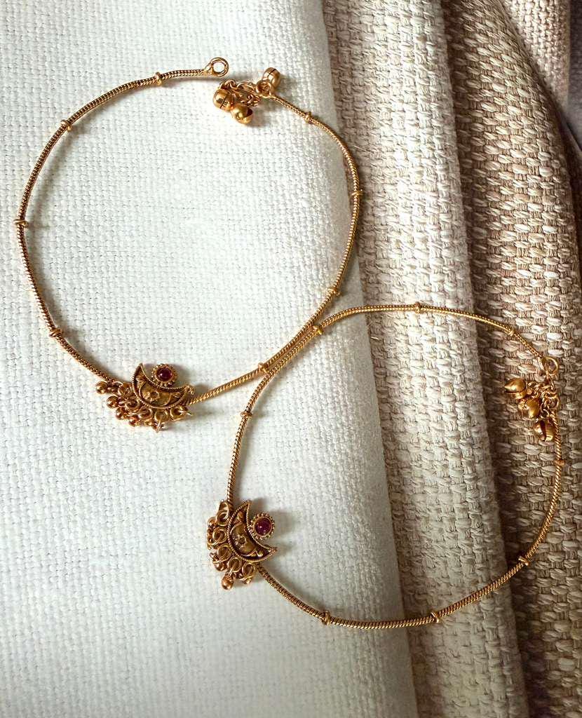 Traditional Anklet Pair for Women, Ethnic Payal with Bell Charms, Adjustable Indian Anklets