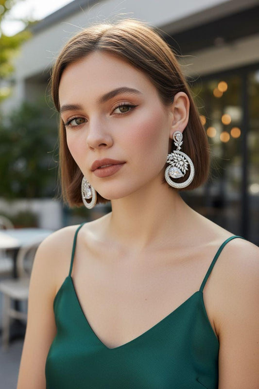 Luxury CZ Hoop Statement Earrings Bridal Diamond Simulant Drop Earrings Wedding Jewelry