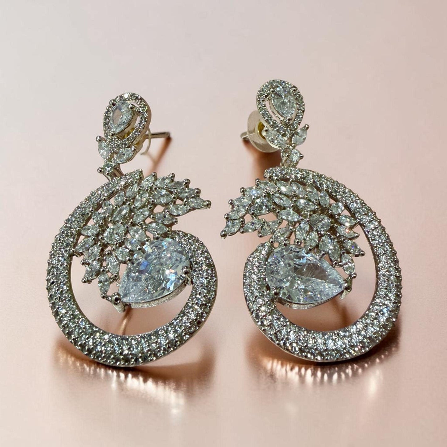 Luxury CZ Hoop Statement Earrings Bridal Diamond Simulant Drop Earrings Wedding Jewelry