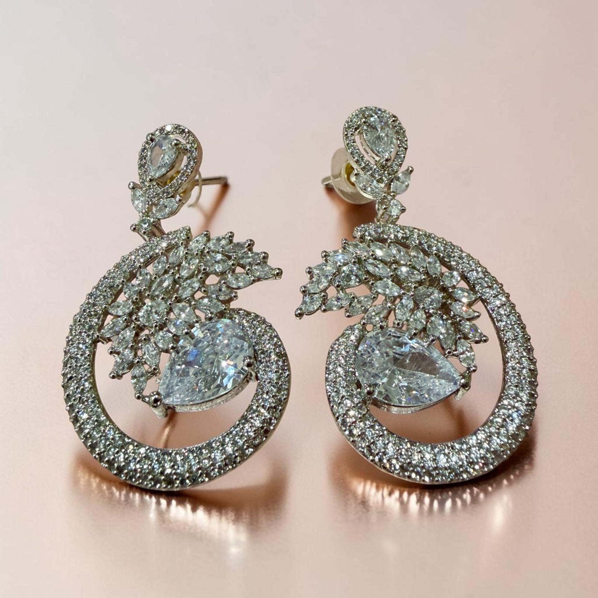 Luxury CZ Hoop Statement Earrings Bridal Diamond Simulant Drop Earrings Wedding Jewelry