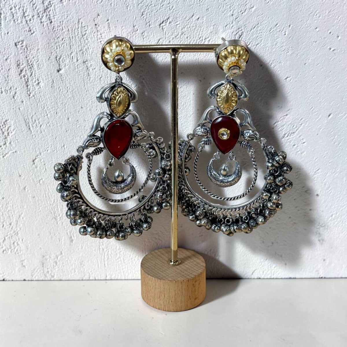 Boho Chandbali Earrings for Women, Tribal Statement, Oxidized Style Dangle Earrings