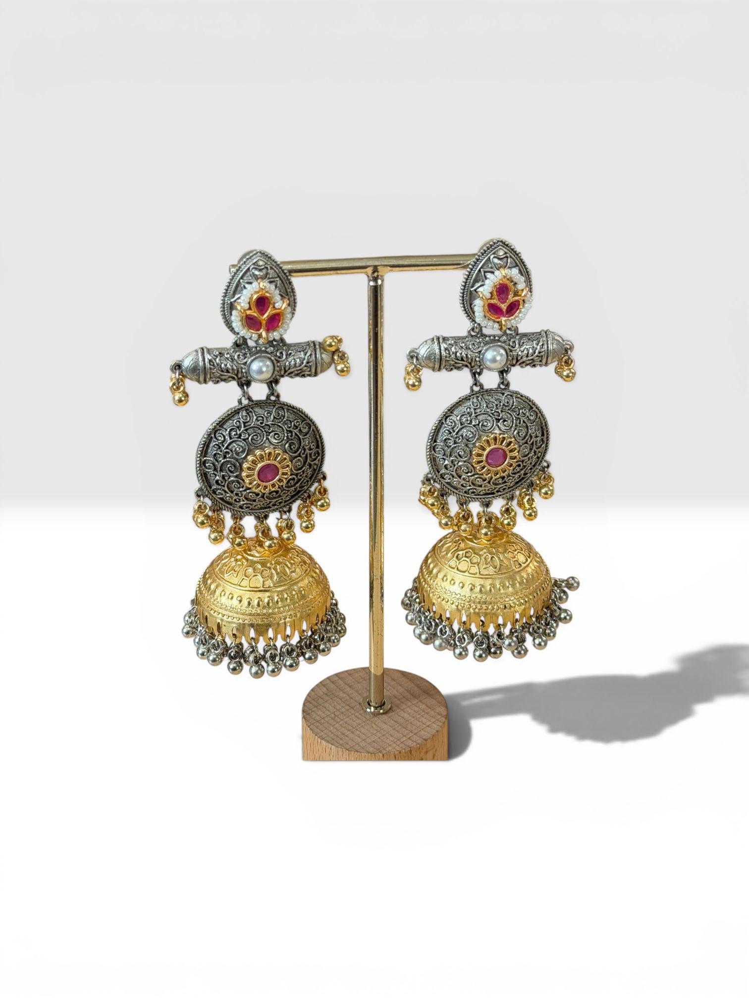 Traditional Jhumka Earrings for Women, Oxidized Statement Earrings, Ethnic Bell Drop Earrings extra light weight