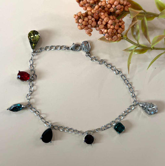 Charm Bracelet for Women, Dainty Chain Bracelet, Colorful Stone, Minimalist Everyday Jewelry