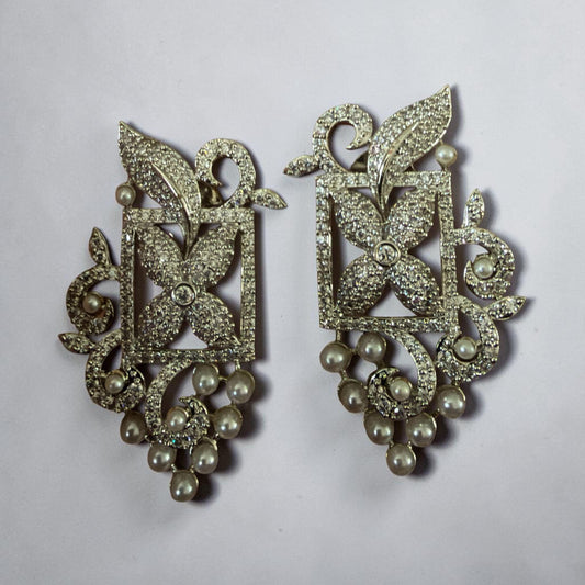 Enchanted Garden Pearl Earrings, Floral Statement Earrings, Vintage Inspired Bridal Earrings,