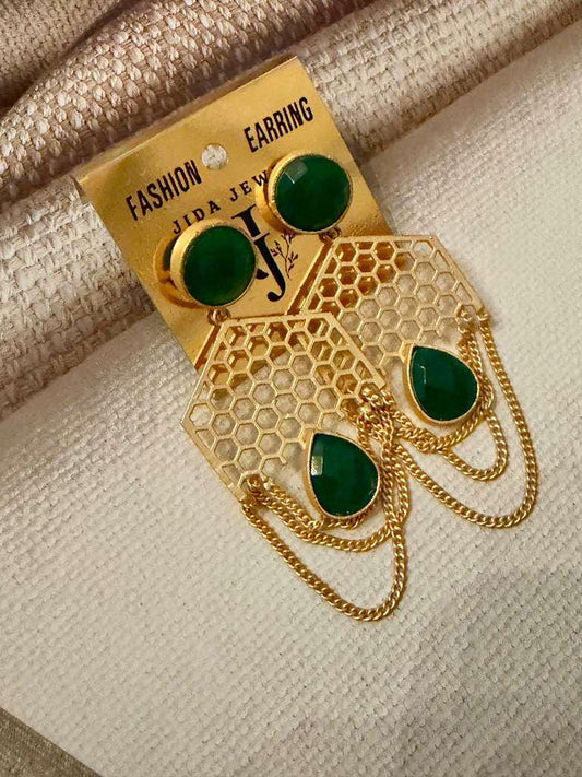 Geometric Dangle Earrings for Women, Statement Drop Earrings, Honeycomb Tone