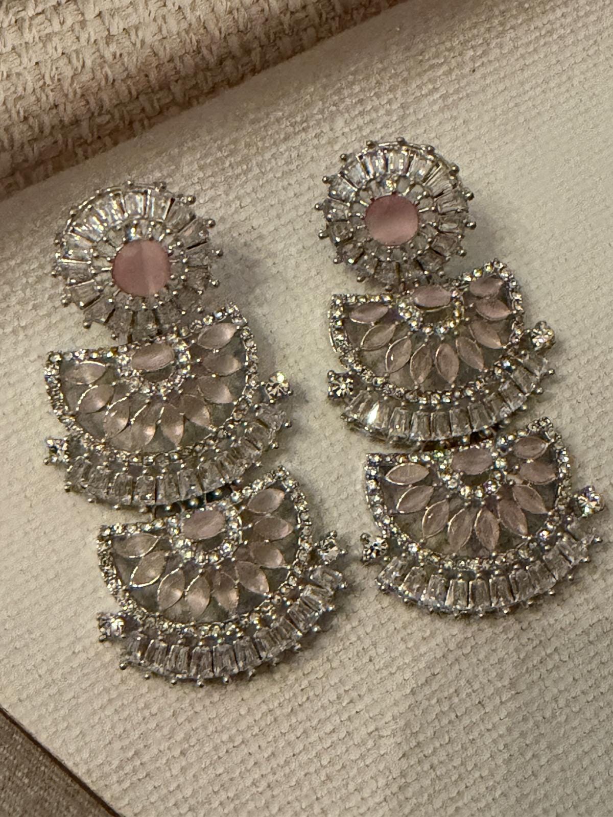 Silver Statement Earrings, Pink Stone Drop Earrings, Bridal Wedding Earrings, Art Deco Dangle