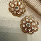 Vintage Floral Gold Tone Stud Earrings, Bridal Statement Earrings, Elegant Wedding Jewelry