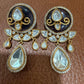 Kundan Style Statement Drop Earrings, Vintage Gold Tone Bridal Earrings