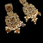 Champagne Floral Statement Earrings, Gold Tone Beaded Dangle Earrings