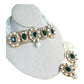 Pakistani Bridal Bracelet and Earrings Set, Emerald Green Pearl Jewelry, Kundan Style Wedding Accessories