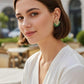 Emerald Green Floral Stud Earrings, Gold Tone Statement Earrings