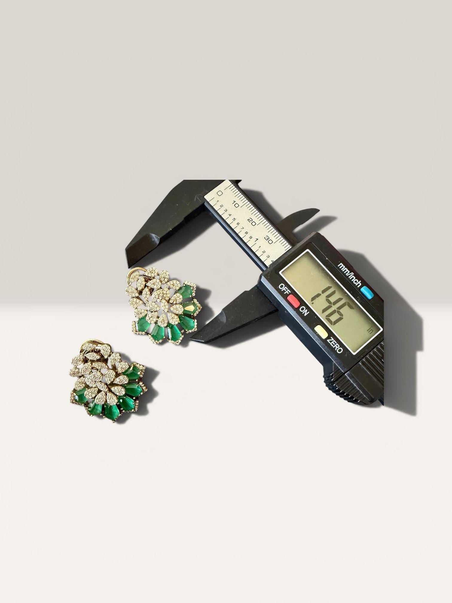 Emerald Green Floral Stud Earrings, Gold Tone Statement Earrings