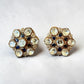 Kundan Inspired Stud Earrings, Gold Tone Floral Cluster, Sapphire Blue Bridal Jewelry