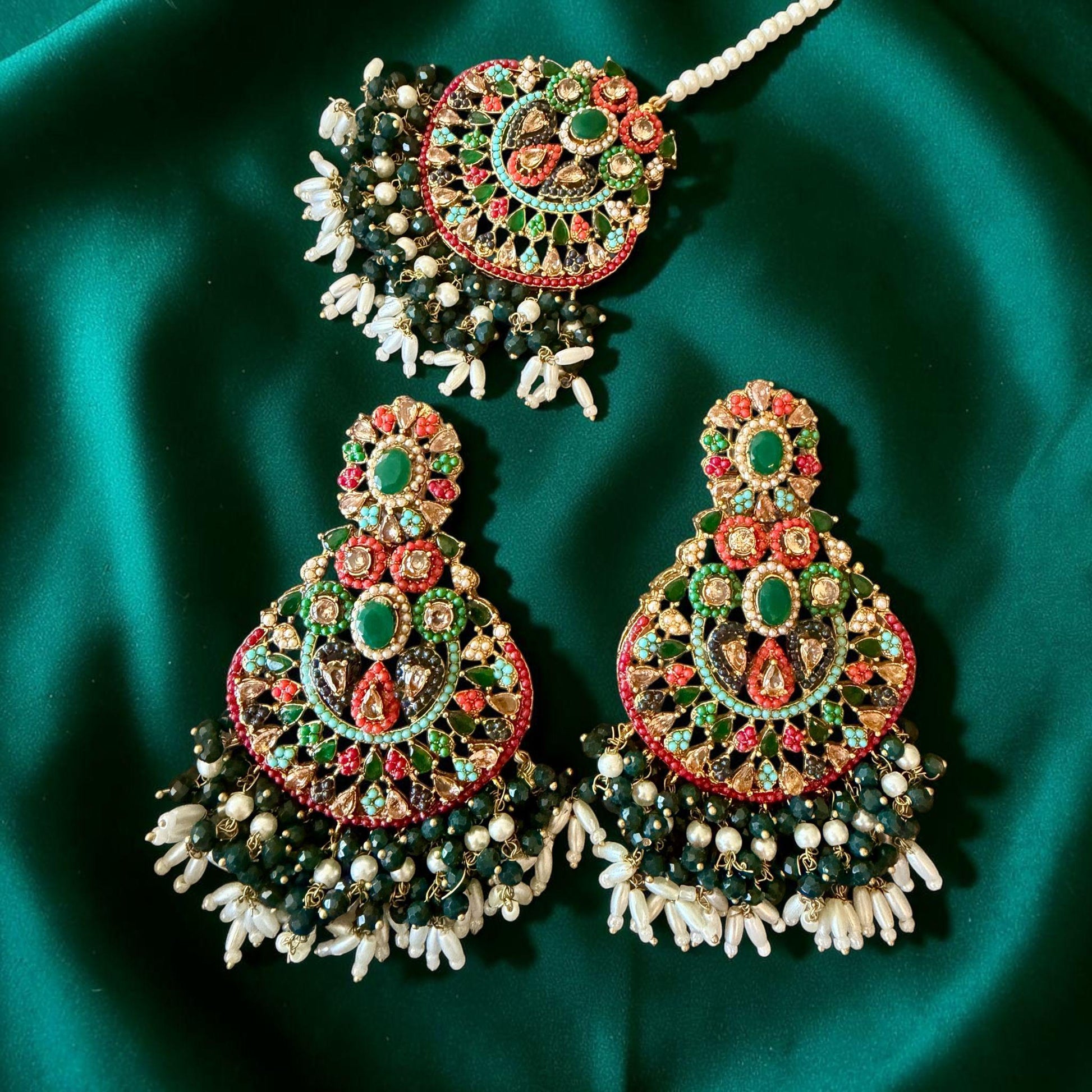 Multicolor Kundan Jewelry Set, Gold Tone Bridal Necklace Set