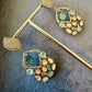 Mint Green Kundan Drop Earrings, Gold Tone Statement Earrings