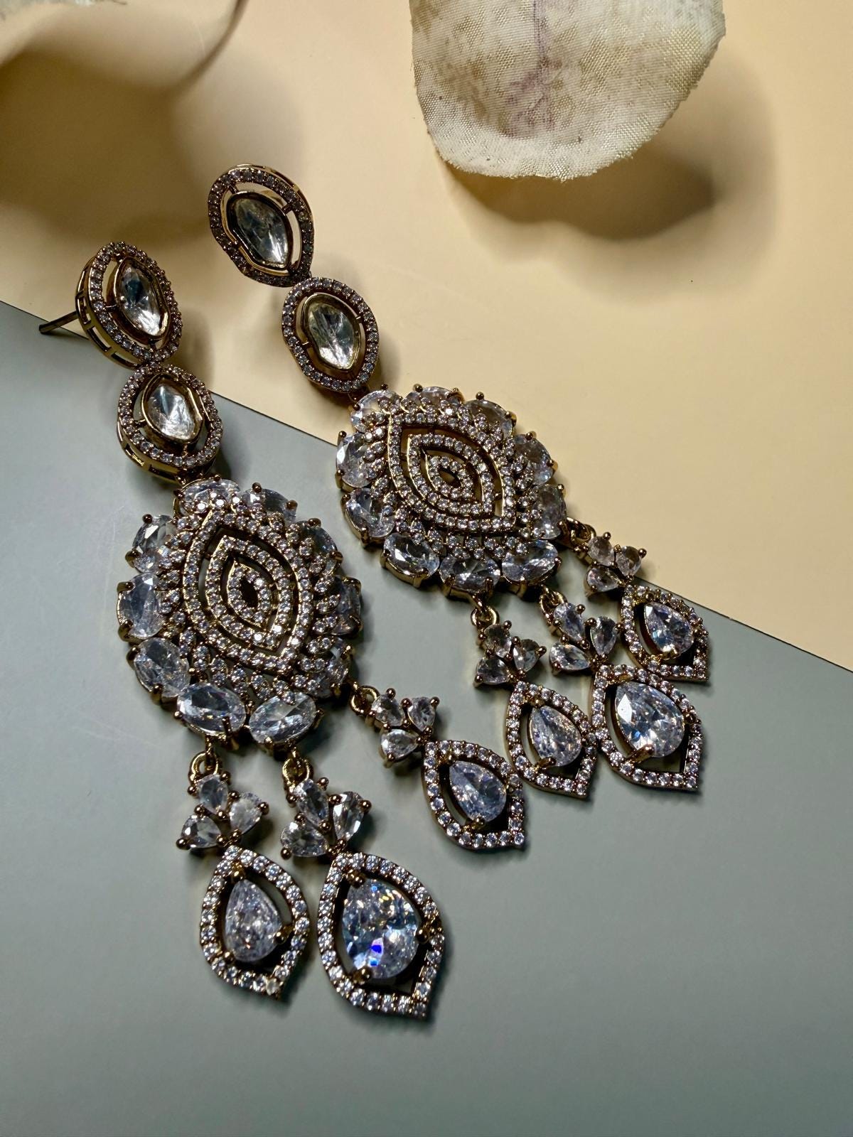 Luxury Statement Drop Earrings, Kundan Style Bridal Earrings