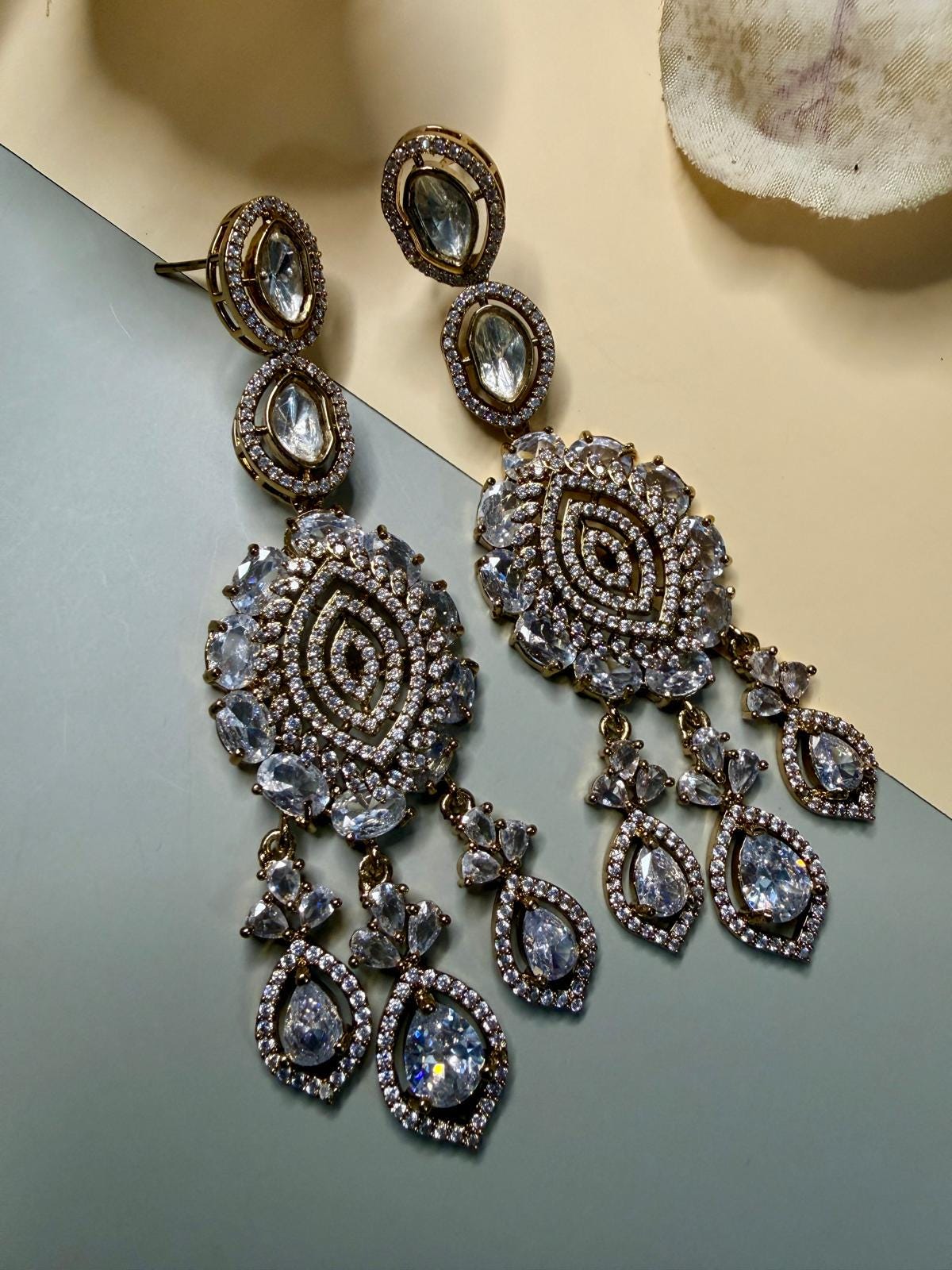 Luxury Statement Drop Earrings, Kundan Style Bridal Earrings