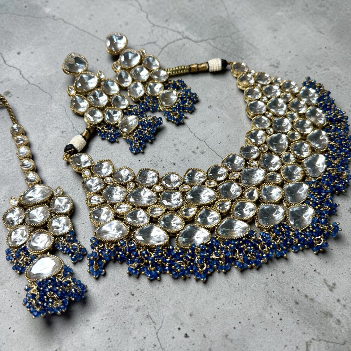 Kundan Style Choker Necklace Set with Earrings & Maang Tikka, Statement Bridal Jewelry