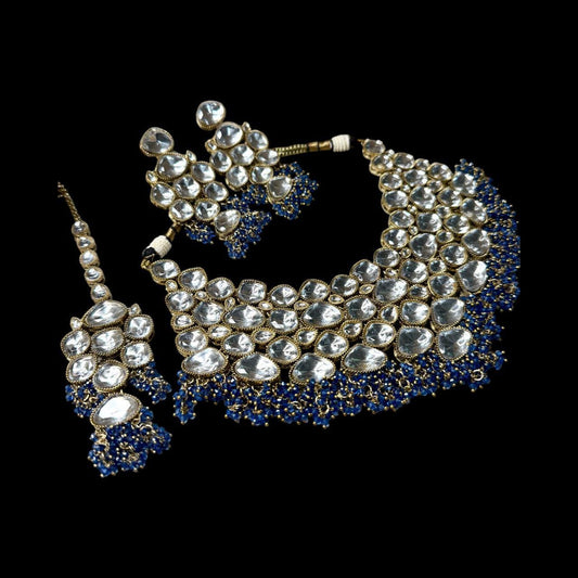 Kundan Style Choker Necklace Set with Earrings & Maang Tikka, Statement Bridal Jewelry