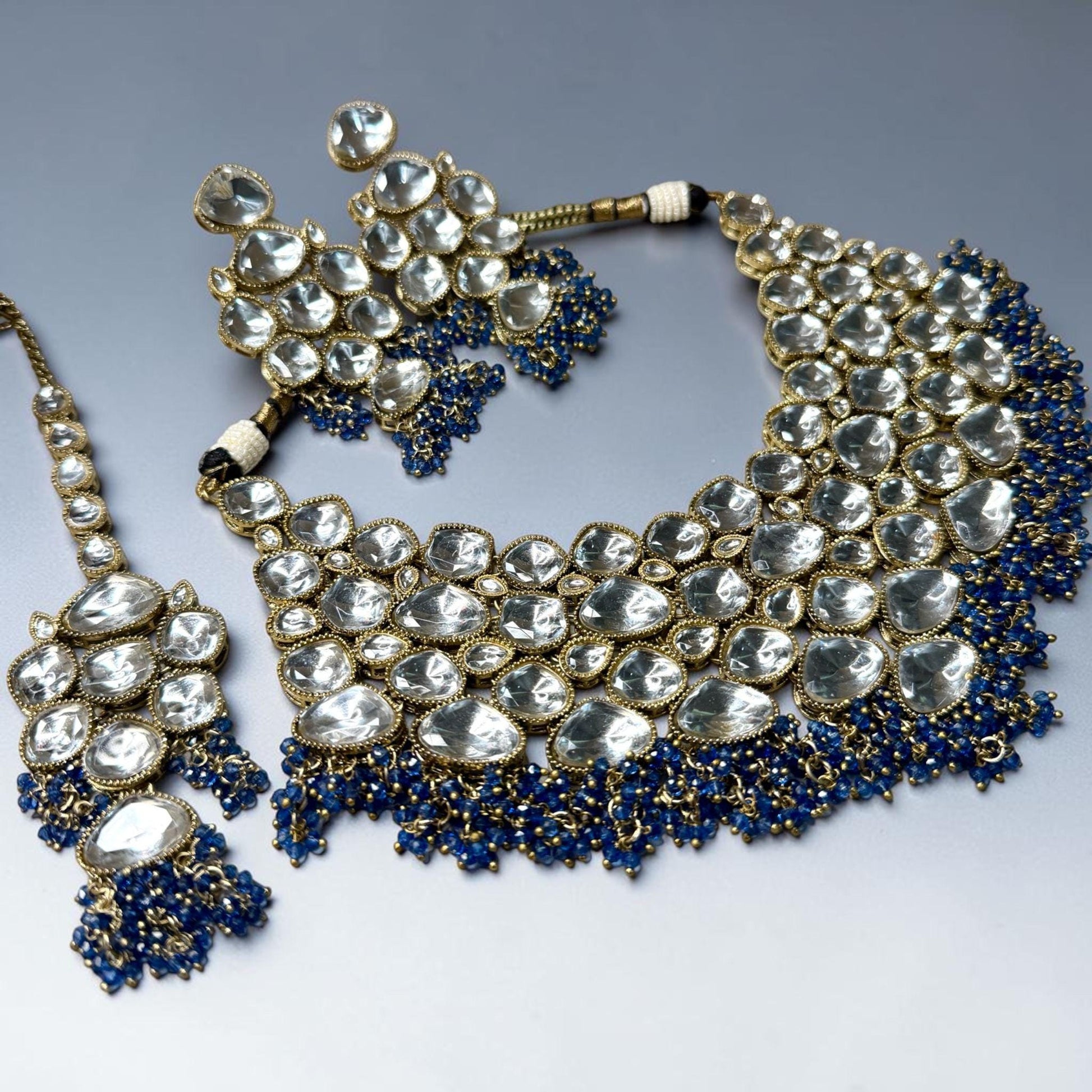 Kundan Style Choker Necklace Set with Earrings & Maang Tikka, Statement Bridal Jewelry