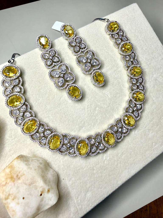 Luxury Statement Necklace Set with Earrings, Silver Tone Bridal Jewelry