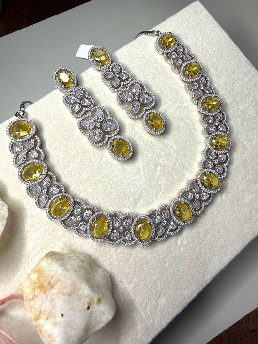 Luxury Statement Necklace Set with Earrings, Silver Tone Bridal Jewelry
