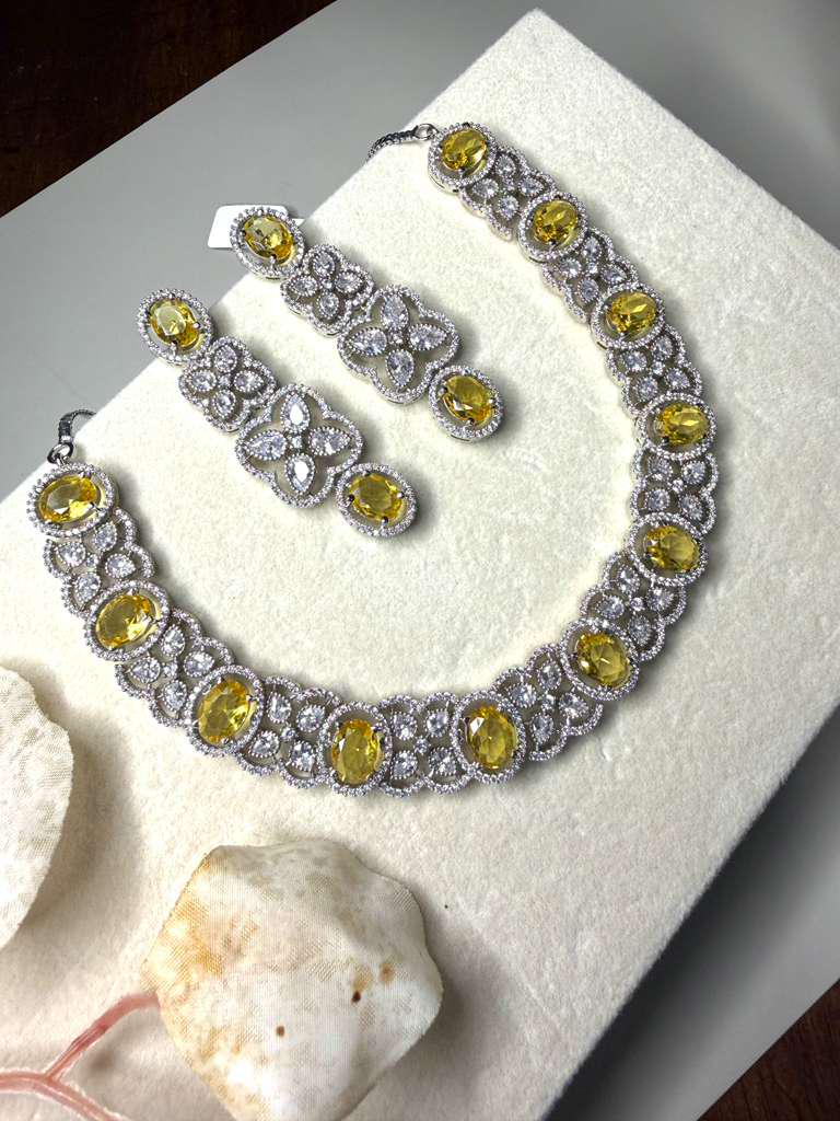 Luxury Statement Necklace Set with Earrings, Silver Tone Bridal Jewelry
