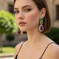 Handmade Green Jade & Purple Gemstone Drop Earrings, Gold Tone Halo Dangle Earrings