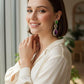 Handmade Green Jade & Purple Gemstone Drop Earrings, Gold Tone Halo Dangle Earrings