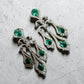 Emerald Green Teardrop Chandelier Earrings, Luxury Bridal Dangle Earrings, Silver Tone Statement Wedding Jewelry.