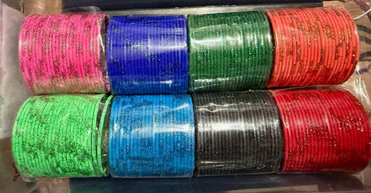 Colorful Glitter Bangle Set for girls size1/12, Traditional Stackable Bangles, Indian Pakistani Bridal Jewelry.
