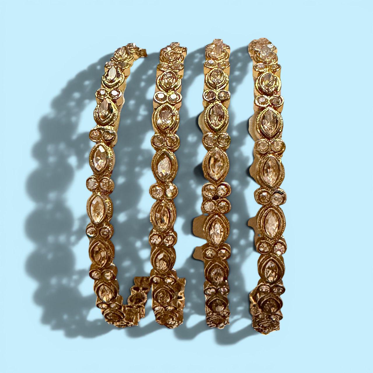 Regal Kundan Stack Bangles Set, Gold Bridal Bangles, Traditional Indian Pakistani Wedding Kada Set.