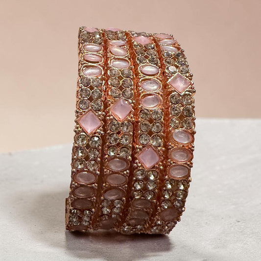 Blush Royale Rose Gold Bangles Set, Pink Statement Bridal Bangles, Elegant Wedding Jewelry.