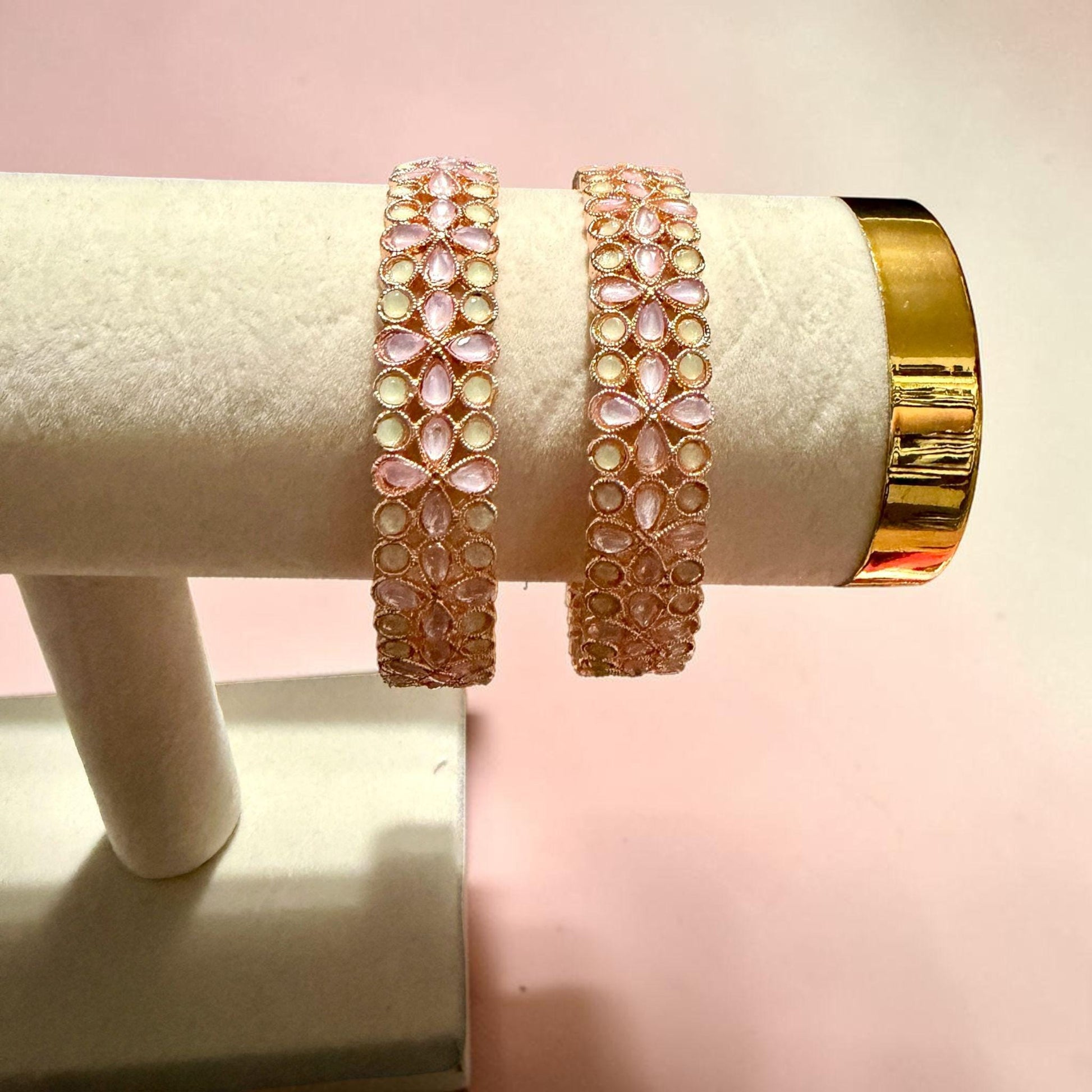Petal Blush Floral Bangles Set, Rose Gold Bridal Bangles, Elegant Wedding Jewelry.
