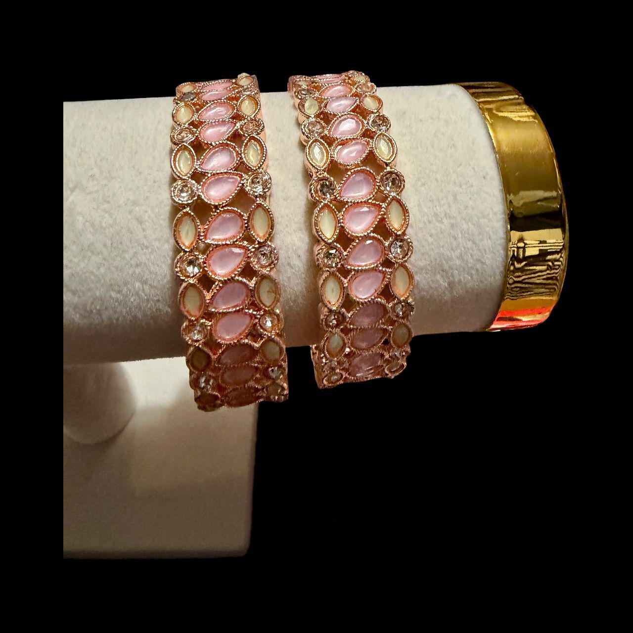 Rosé Garden Luxe Bangles Set, Rose Gold Bridal Bangles, Pink Wedding Jewelry.