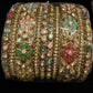 Bohemian Multicolor Floral Bangles Set, Vintage Statement Kadas, Festive Wedding Bangles Polki kundan