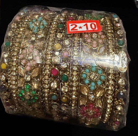 Bohemian Multicolor Floral Bangles Set, Vintage Statement Kadas, Festive Wedding Bangles Polki kundan