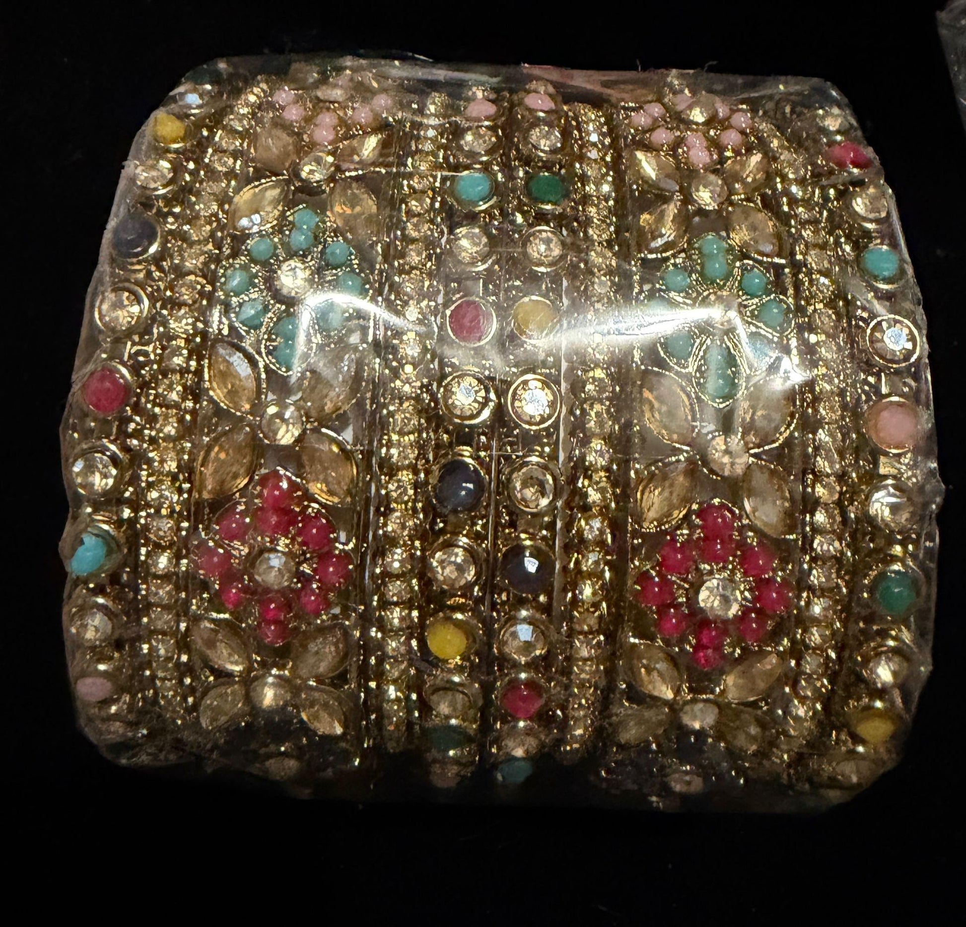 Bohemian Multicolor Floral Bangles Set, Vintage Statement Kadas, Festive Wedding Bangles Polki kundan