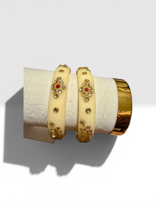 Ivory Kundan Bangles Set, Minimal Bridal Kada Pair, Elegant Wedding Bangles for Women