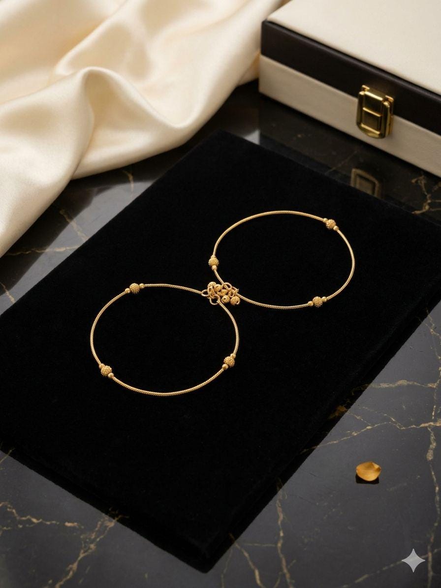 Minimalist Gold Anklet Pair, Delicate Indian Payal, Everyday Elegant Foot Jewelry